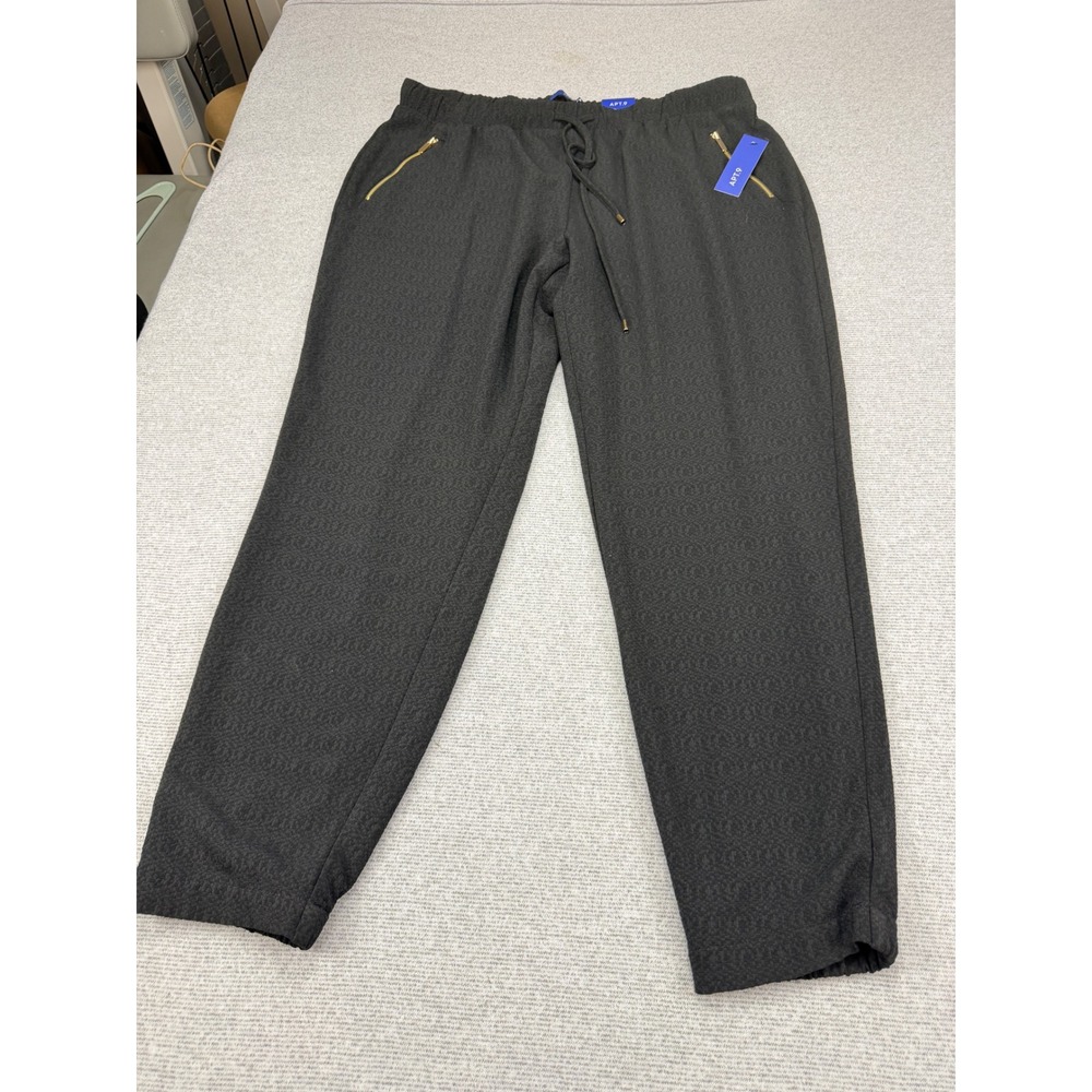 Apt. 9 Womens XL Black Textured Jacquard Jogger Pants Gold Zip Pockets MSRP $48 - Picture 15 of 16